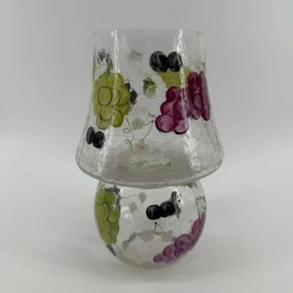 Home Essentials Hand Painted Crackle Glass Grape Candle Holder Lamp 10
